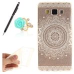 Samsung Galaxy A3 2015 için Uposao Koruyucu Kılıf - Beyaz Mandala Desenli - Ölü Çiçek Deseni - Yumuşak TPU Silikon - Hafif - Kauçuk - Stylus ile - Mavi Çiçek Toz Tapası