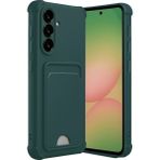 Samsung Galaxy A36 Uyumlu Arka Kamera Korumalı Kart Koyulabilen Silikon Kartlıklı Kılıf Kapak - Koyu Yeşil