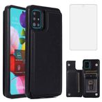Samsung Galaxy A51 4G için Telefon Kılıfı Temperli Cam Ekran Koruyucu ve Kart Tutucu Cüzdan Kapak Standı Flip Deri Cep Aksesuarları Glaxay A 51 Gaxaly M40S 51A A515F S51 Kılıfları Kadın Erkek Siyah