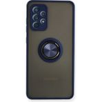 Samsung Galaxy A72 Kılıf Montreal Yüzüklü Silikon Kapak - Lacivert - 1 - Renkli