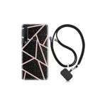Samsung Galaxy A9 2018 ile Uyumlu Kılıf Desenli Silikon + Şarj Kulaklık Koruyucusu Pembe Şeritli Mermer 1312
