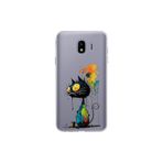 Samsung Galaxy J4 ile Uyumlu Splash Kedi Tasarımlı Slimfit Şeffaf Silikon Kılıf