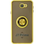 Samsung Galaxy J7 Prime Kılıf Montreal Yüzüklü Silikon Kapak - Sarı - 1 - Renkli