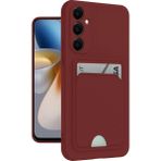 Samsung Galaxy M15 Uyumlu Arka Kamera Korumalı Kart Koyulabilen Silikon Kartlıklı Kılıf Kapak - Bordo