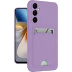 Samsung Galaxy M15 Uyumlu Arka Kamera Korumalı Kart Koyulabilen Silikon Kartlıklı Kılıf Kapak - Lila