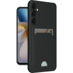 Samsung Galaxy M15 Uyumlu Arka Kamera Korumalı Kart Koyulabilen Silikon Kartlıklı Kılıf Kapak - Siyah