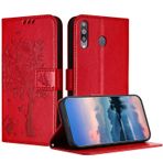 Samsung Galaxy M30/A40S için JayModCase Kılıf, Kart Yuvalı Deri Çevirmeli Kılıf Koruyucu Kılıf, Stand Fonksiyonu, Manyetik Kapatma, Samsung M30 ile Uyumlu Cep Telefonu Kılıfı - Kırmızı