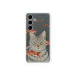 Samsung Galaxy M34 5G ile Uyumlu Kedi ve Balık Tasarım Baskılı Şeffaf Kılıf