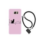 Samsung Galaxy Note 5 ile Uyumlu Kılıf Desenli Silikon Boyun Askılı Pink Cat Heart 1303