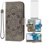 Samsung Galaxy S20 Plus Glaxay S20+ 5G Cüzdan Kılıf ve Temperli Cam Ekran Koruyucu Kapaklı Kılıf Kart Tutucu Cep Telefonu Kılıfları Gaxaly S20+5G S20plus 20S + S 20 20+ G5 Kadınlar için Gri