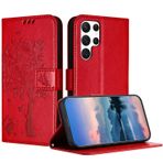 Samsung Galaxy S22 Ultra için JayModCase Kılıf, Kart Yuvalı Deri Çevirmeli Kılıf Koruyucu Kılıf, Stand Fonksiyonu, Manyetik Kapatma, Samsung S22 Ultra ile Uyumlu Cep Telefonu Kılıfı - Kırmızı