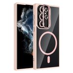 Samsung Galaxy S22 Ultra İle Uyumlu Kılıf Standlı ve Kamera Lens Hediyeli Kablosuz Şarj Özellikli Etro Kapak T37287 Pembe
