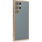 Samsung Galaxy S22 Ultra Kılıf Lensli Silikon - Gold - 1 - Renkli