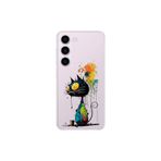 Samsung Galaxy S23 Plus ile Uyumlu Splash Kedi Tasarımlı Şeffaf Silikon Kılıf