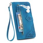 Samsung Galaxy S24 3D Baskı Çiçek Kılıfı, Samsung Galaxy S24 Stand Getir Cüzdan Cep Telefonu Kılıfı, Samsung Galaxy S24 için Kılıf - Mavi