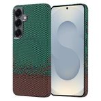 Samsung Galaxy S24 Kılıf Kablosuz Şarj Özellikli Karbon Fiber Görünümlü Nekst Kapak Yeşil