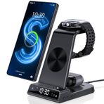 Samsung Galaxy S24 Ultra için Kablosuz İndüksiyon Şarj Cihazı, Samsung Galaxy Watch 7/6/5 için Dijital Saatli Kablosuz Şarj Cihazı, Galaxy S23 Ultra için, Z Flip 4, Active 2, Tomurcuklar (Siyah)