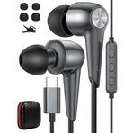 Samsung Galaxy S24 Ultra S23 FE S22 S21 Z Flip Fold 5 için Mikrofonlu USB C Kulakiçi Kulaklıklar iPhone 15 Pro Max iPad Oneplus Pixel 8 7 6 için Kablolu Kulak İçi Gürültü Önleyici Spor Kulaklık