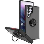 Samsung Galaxy S24 Ultra Uyumlu Kılıf Yüzüklü Standlı Extra Darbe Koruma Sert Silikon Kapak - Siyah