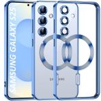 Samsung Galaxy S25 Kılıf Kamera Lens Korumalı Renkli Magsafe Şeffaf Silikon - Mavi