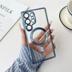 Samsung Galaxy S25 Ultra Kılıf Kamera Lens Korumalı Renkli Magsafe Şeffaf Silikon Mavi