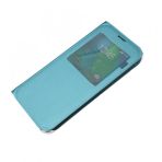 Samsung Galaxy S6 Kilif S-View Pencereli (Suni Deri) - Mavi