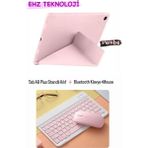 Samsung Galaxy Tab A9 Plus 11 Inç Uyumlu Standlı Tablet Kılıf + Bluetoothlu Klavye Mouse - Pembe