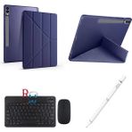Samsung Galaxy Tab S10 Fe Plus 13.1" ile Uyumlu Standlı Kılıf Dokunmatik Kalem ve Klavye Mouse Set - Lacivert