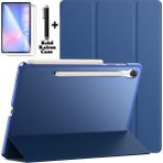 Samsung Galaxy Tab S10 Fe Plus 13.1 Inç 2025 Tablet Kılıfı Akıllı Smart Uyku Modlu Katlanabilir Arkası Renkli Şeffaf Standlı Kılıf + Ekran Koruyucu Cam + Kalem 3'lü Set SM-X620 X626B - Lacivert
