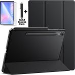 Samsung Galaxy Tab S10 Fe Plus 13.1 Inç 2025 Tablet Kılıfı Akıllı Smart Uyku Modlu Katlanabilir Arkası Renkli Şeffaf Standlı Kılıf + Ekran Koruyucu Cam + Kalem 3'lü Set SM-X620 X626B - Siyah