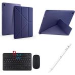 Samsung Galaxy Tab S6 Lite P610/613 Uyumlu Standlı Kılıf Dokunmatik Kalem ve Klavye Mouse 3'lü Set - Lacivert