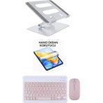 Samsung Galaxy Tab S8 11'' SM-X700 Uyumlu Stand Ekran Koruyucu Klavye Mouse Set - Pembe