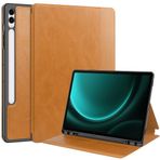 Samsung Galaxy Tab S9 FE Plus SM-X610/SM-X616 12,4 inç Uyku/Uyanma Fonksiyonu ile Uyumlu Birinci Sınıf Deri Kapaklı Tablet Kılıfı, Kitap Stili Koruyucu Kılıf - İş Deri Kılıf ZY (KAHVERENGİ)