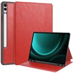 Samsung Galaxy Tab S9 FE Plus SM-X610/SM-X616 12,4 inç Uyku/Uyanma Fonksiyonu ile Uyumlu Birinci Sınıf Deri Kapaklı Tablet Kılıfı, Kitap Stili Koruyucu Kılıf - İş Deri Kılıf ZY (KIRMIZI)