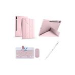 Samsung Galaxy Tab S9 Plus 12.4 inç Uyumlu Standlı Kılıf Dokunmatik Kalem ve Klavye Mouse 3 lü Set Pembe