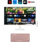Samsung Izle, Oyna, Çalış -Wi-Fi Bağlantı Apple-Android Kablosuz Görüntü Aktarım 32''inç 80 Ekran Akıllı Tv-Monitör M5 + Logitech Kablosuz Klavye - pembe