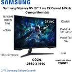 Samsung Odyssey G5 G55C 27 " 1 Ms 2k Curved 165 Hz Oyuncu Monitörü + Razer Oyuncu Mouse Hediye - OYUNCU MOUSE HEDİYE - Gri - Siyah