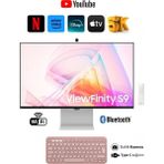 Samsung Viewfinity S9 PIXEL, 27"inç 60 Hz 5 ms Kumandalı Slim Monitör-Tv + Logitech Kablosuz Klavye 5K(5120 x 2880) LCD Monitör - Pembe