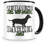 Samunshi® Dackel yazılı kupa "Zuhause ist Dackel yazılı hediye daksackel hayranları için büyük komik fincanlar, doğum günü için siyah 300 ml