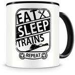 Samunshi® Demiryolu Kupa Eat Sleep Trains Repeat Demiryolu için Hediye Kahve Fincanı Büyük Eğlenceli Doğum Günü Kupaları Siyah 300 ml
