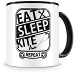 Samunshi® Kitesurf Fincan Eat Sleep Kite Repeat yazılı hediye Kitesurfer kahve kupası büyük eğlenceli doğum günü fincanları siyah 300 ml