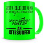 Samunshi® Kupa Kitesurfen Özdeyişli Uçurtma Sörfü Hediyeleri Erkek Kadın için Kahve Fincanı Büyük Komik Kupalar Komik Çay Fincanı XXL Neon Yeşil
