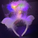 Samur 20x25 cm Beyaz Kanatlı Beyaz Tüylü Led Işıklı 3 Fonksiyonlu Melek Hare Taç