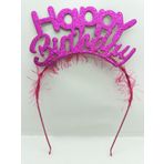 Samur Happy Birthday İtalik Yazılı Fuşya Renk Metal Doğum Günü Tacı