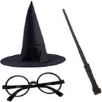 Samur Harry Potter Şapkası Harry Potter Gözlüğü Harry Potter Asası 3 Lü Set