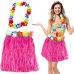 Samur Hawaii Luau Aloha Pembe Püsküllü 40 cm Etek ve Hawaii Kolye Seti