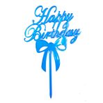 Samur Mavi Renk 13 cm Happy Birthday Yazılı Pasta Süslemesi Kek Çubuğu