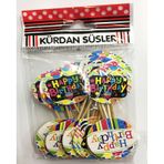 Samur Rengarenk 20 Adet Happy Birthday Parti Kürdan Süsü