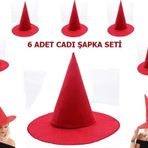 Samur Yetişkin Çocuk Uyumlu 6 Adet Kırmızı Renk Keçe Cadı Şapkası