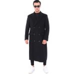 Şan Giyim 4439 Erkek Siyah Kemerli Kruvaze Uzun Palto - 001-Siyah - 52